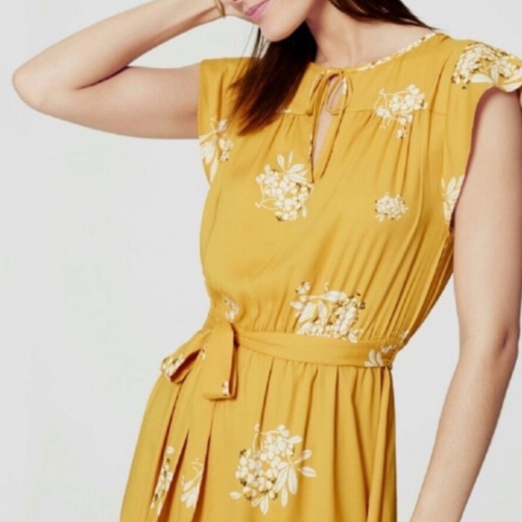 VGUC Loft XL tie waist midi floral dress with flutter sleeves - Picture 6 of 7